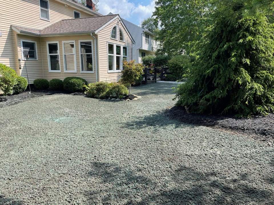 Newly established lawn beside landscape beds